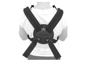 1) Наденьте скобу на плечи (1).