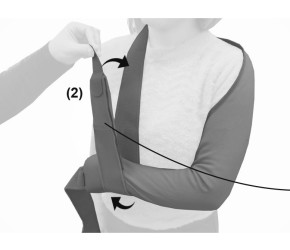 Пропустите ленту под рукой и закрепите липучку (2)