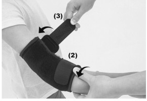2) Застегните липучку (1) и (2)